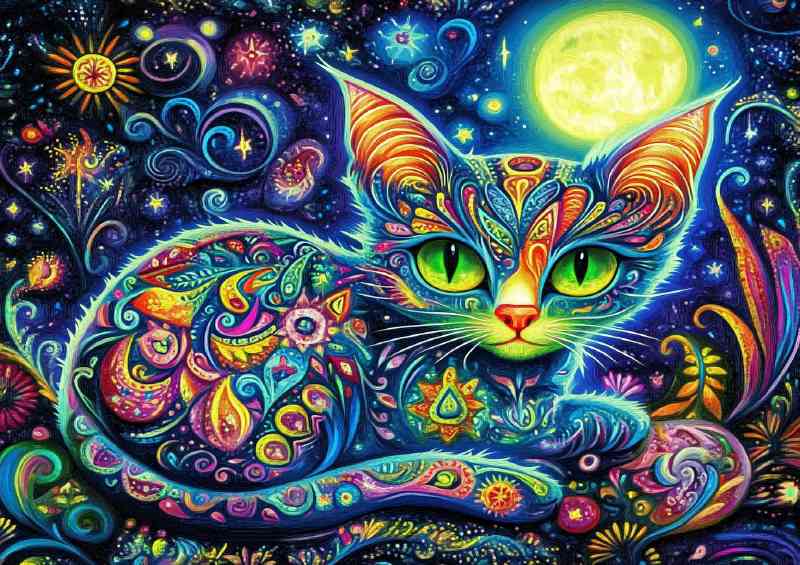 Colorful cats in the style of folk art with vibrant colours