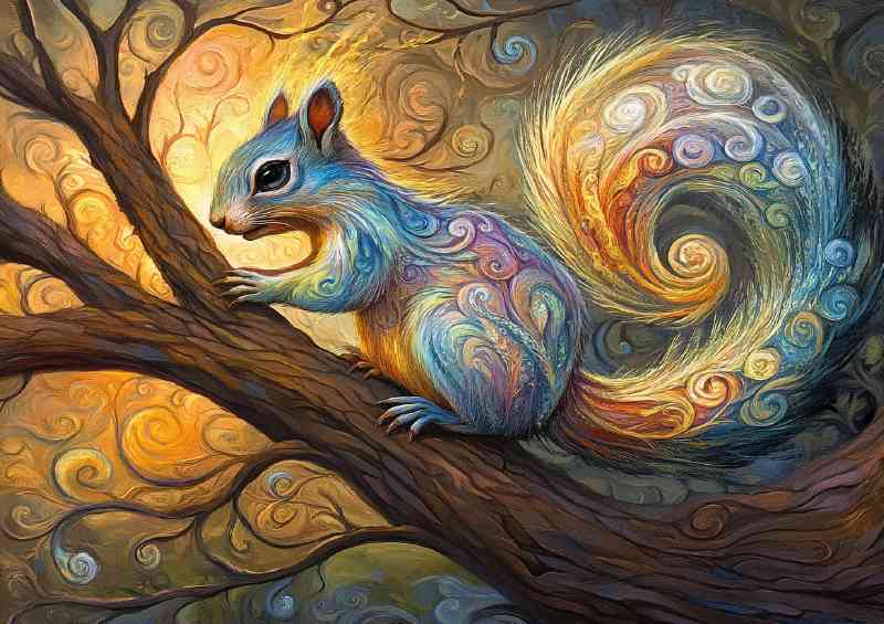 Colorful fantasy art of an iridescent squirrel