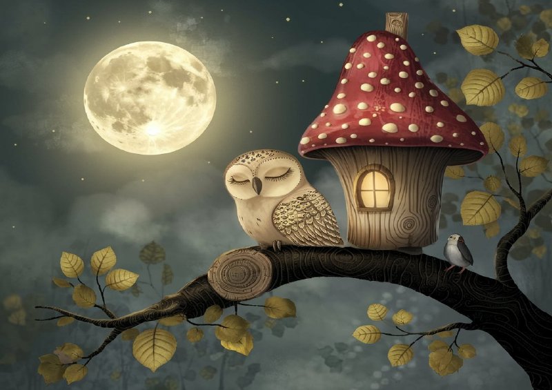 The sleepy owl at night on a branch