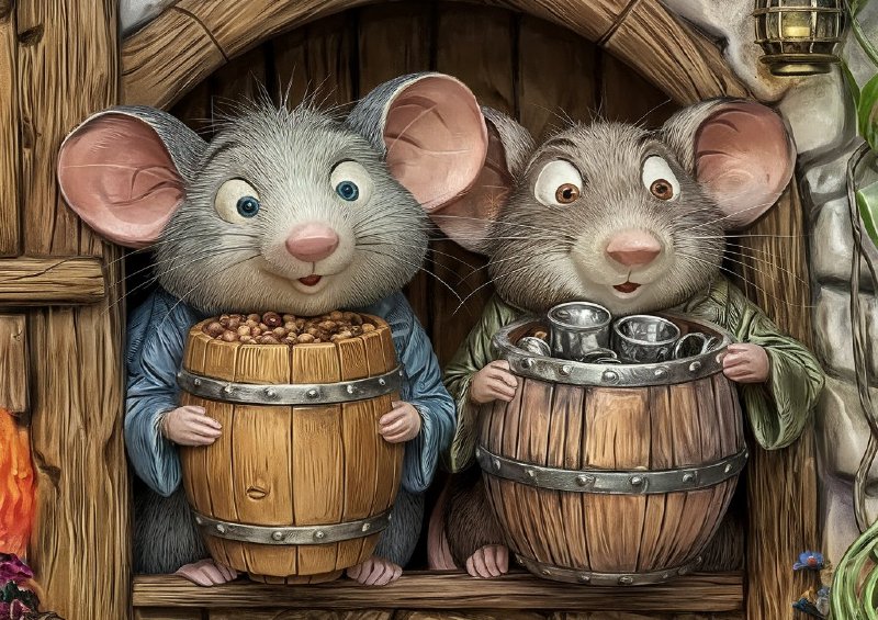 Two anthropomorphic mice peeking out