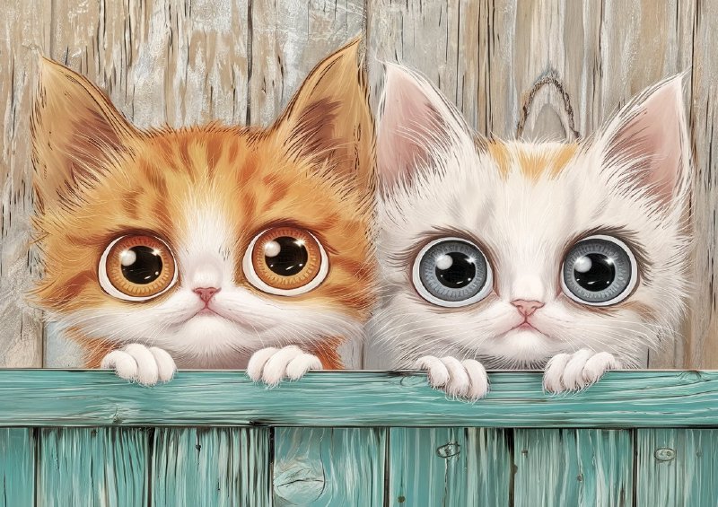 Two kittens with large expressive eyes