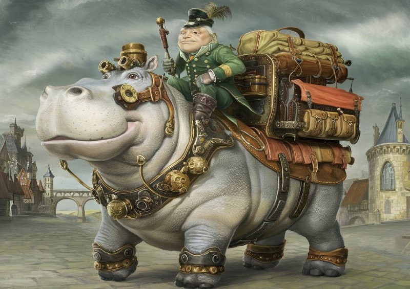 Whimsical a cloudy sky andthe giant hippo