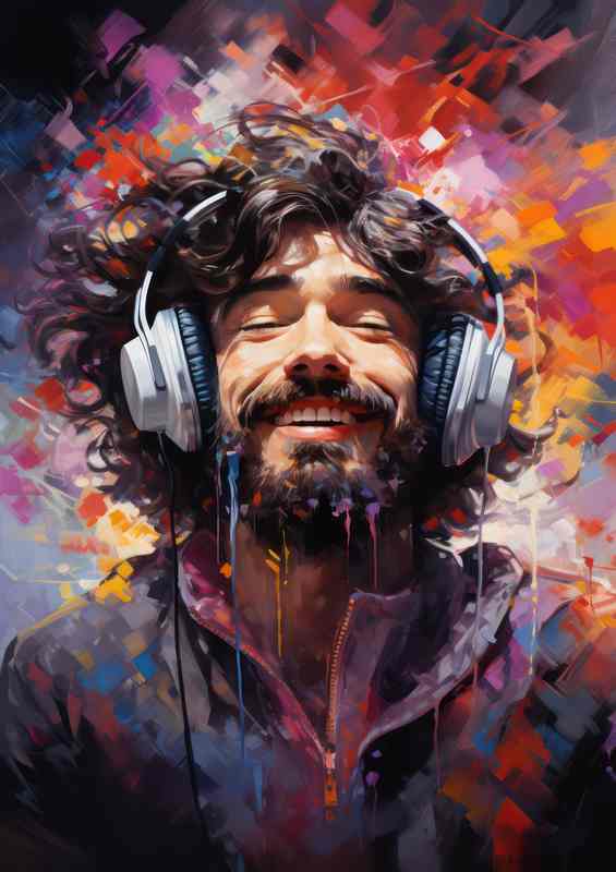 The man is wearing headphones