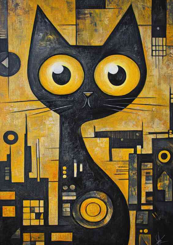 Abstract painting of a cat in the city