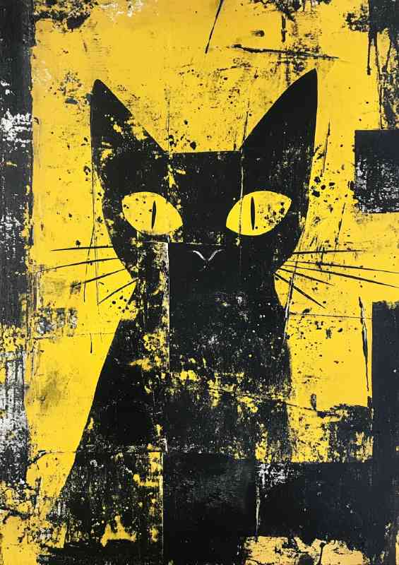 Abstract painting of an edgy cat mixed black media collage