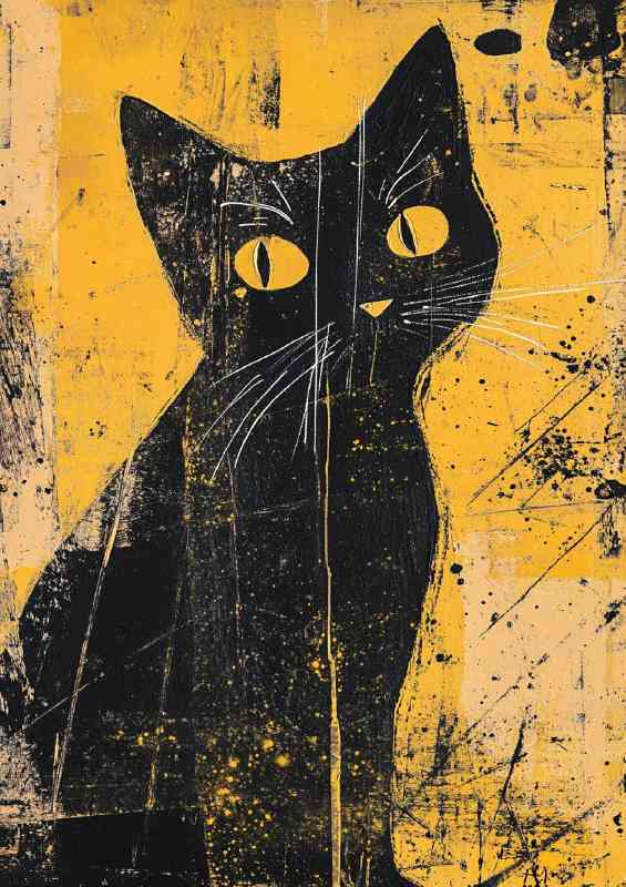 Abstract painting of an edgy cat mixed media collage