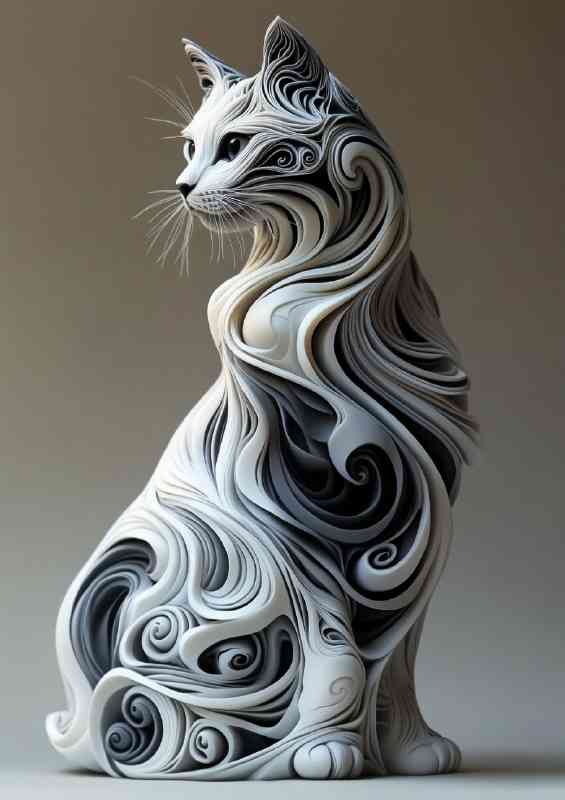 Cat made of white and black swirls