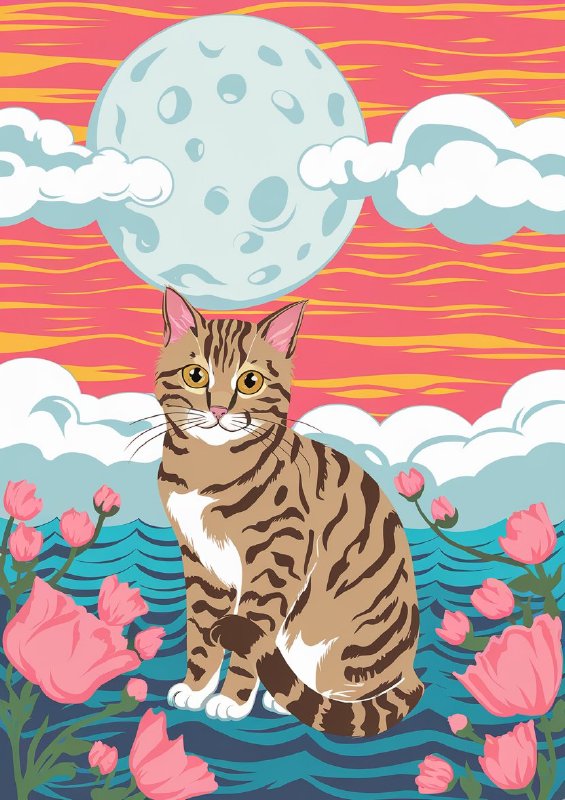 Cat with vibrant yellow eyes is sitting