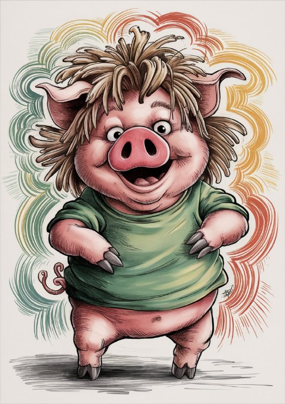 Colour graphite pencil drawing of a happy pig
