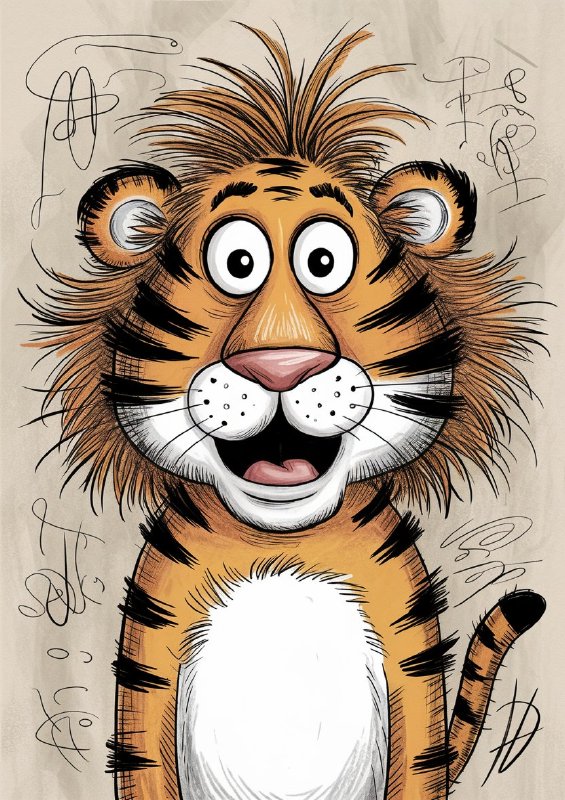 Colour graphite pencil drawing of a happy shaggy lion