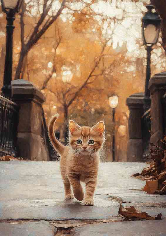 Kitten walks along the road in New Yorks Central Park