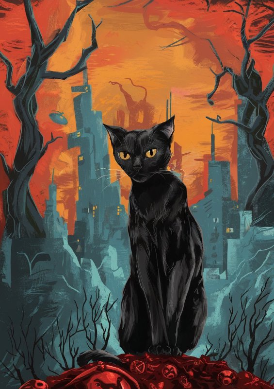 Striking and vivid scene of a black cat sitting