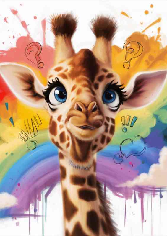 The catoon baby girraffe with rainbow colours