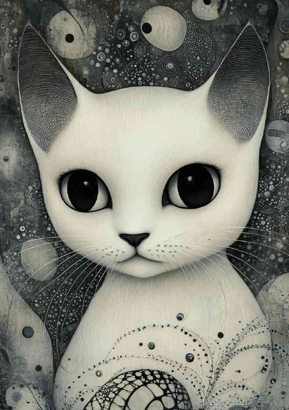 White cat with black eyes and nose white fur on