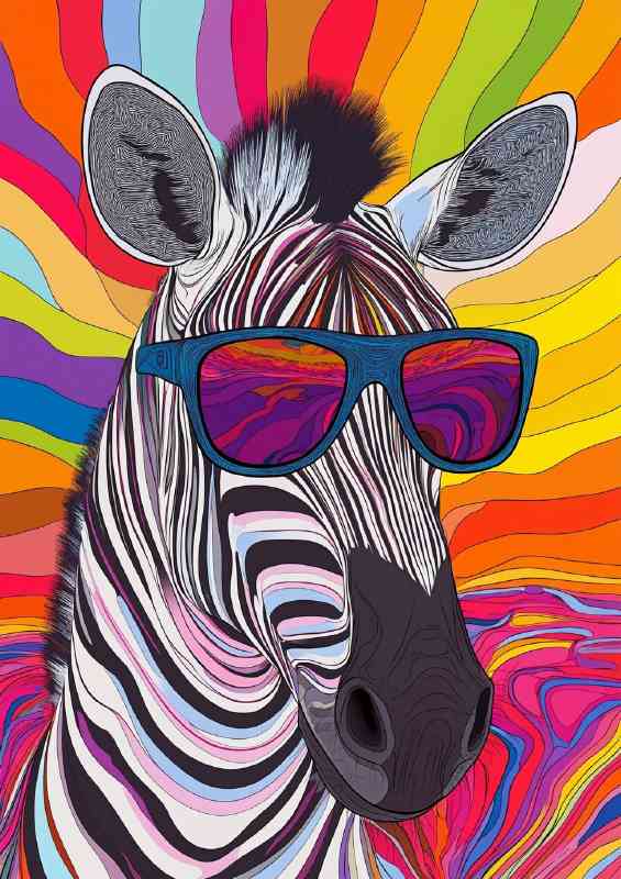 Zebra wearing sunglasses in the background is abstract
