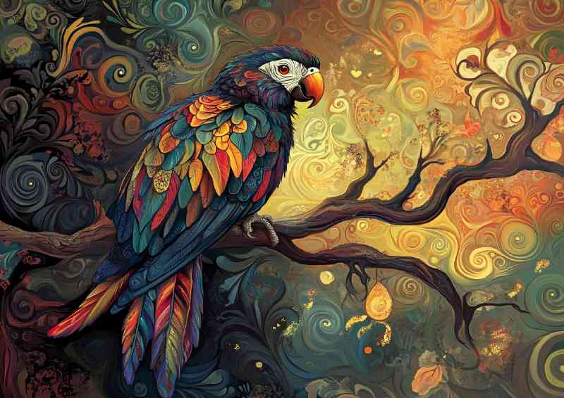 Beautiful colorful parrot sitting on a tree