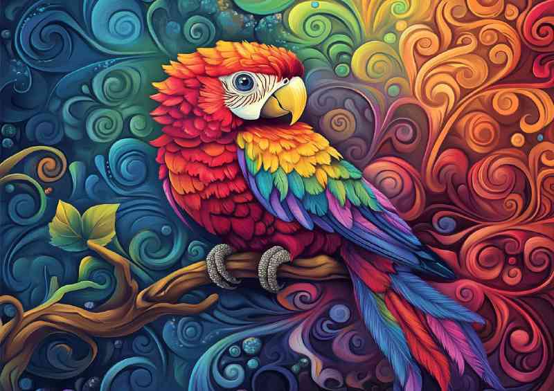 Beautiful colorful parrot sitting on a tree branch