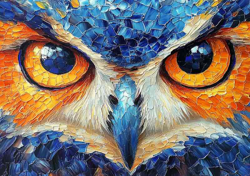 Beautiful owl eyes mosaic style painting with big eyesblue