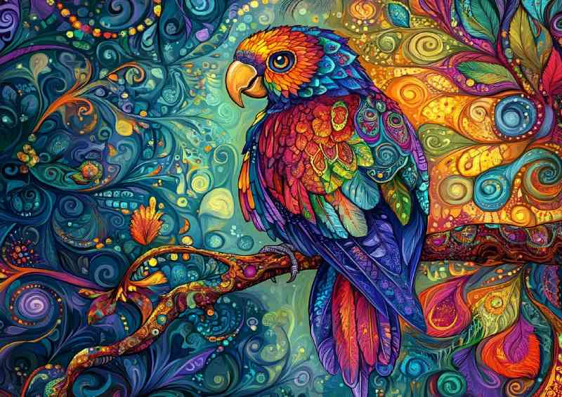 Colorful parrot sitting on a tree branch