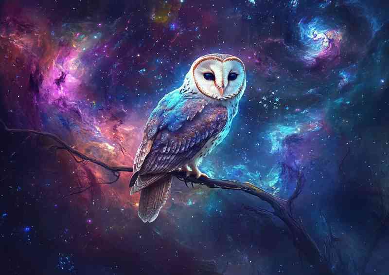 Owl perched on an elegant branch surrounded by night sky