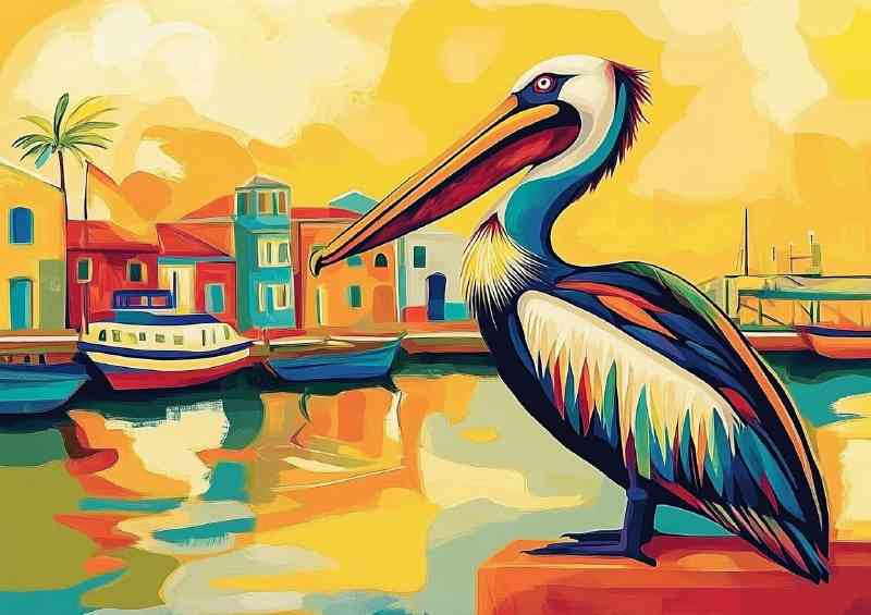 Pelican perched on the edge of a harbor