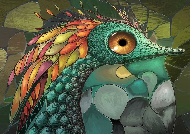Vibrant and intricately designed bird like creature