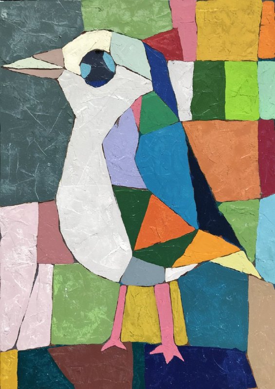 An abstract artwork of a seagul bird in mozaic