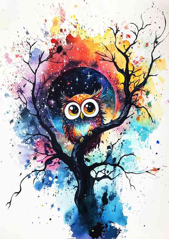 Owl sitting in a tree on the moon