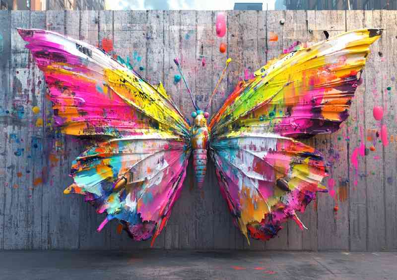 A colorful butterfly made of paint with its wings