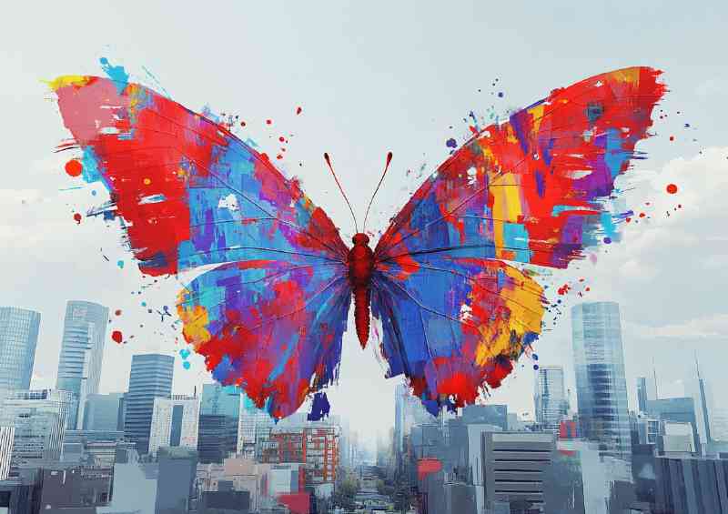 Colorful butterfly with wings made of paint