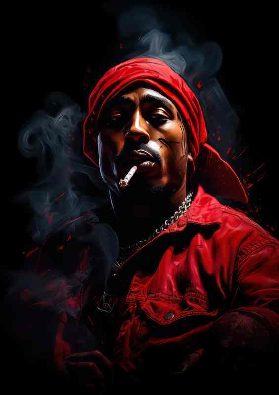 Tupac smoking in a red bandana