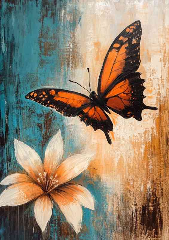 Butterfly with orange and black wings resting