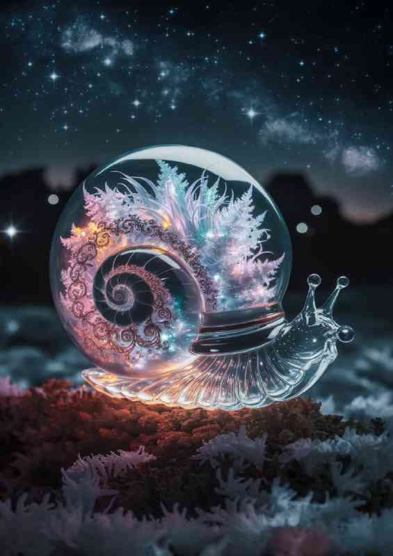 Magical transparent snail at night