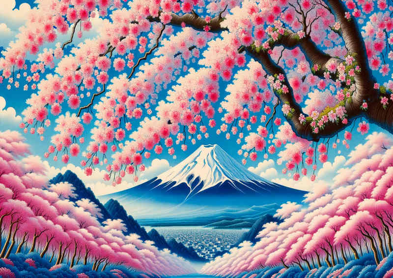 Beneath Blossom Boughs where Mount Fuji is