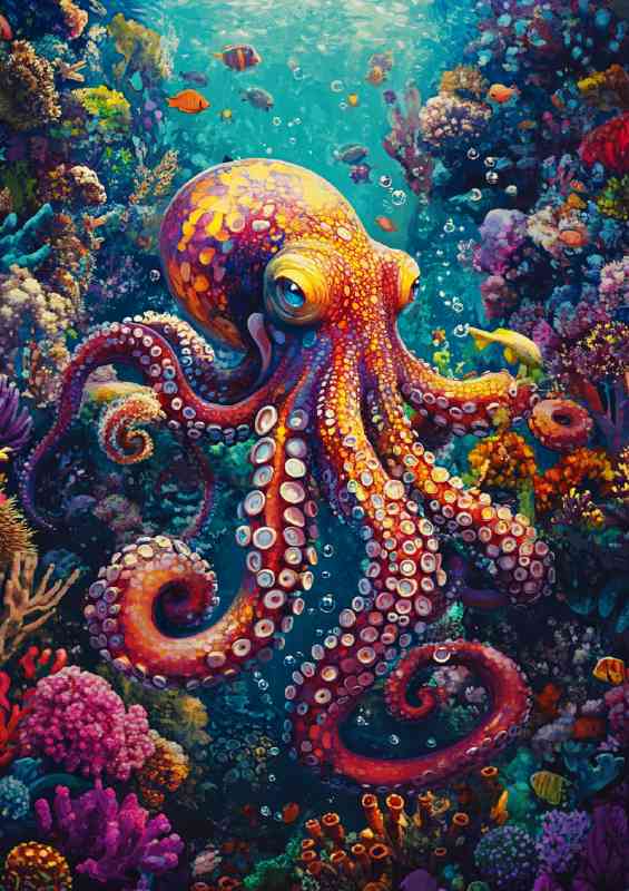 Colorful octopus swimming under the sea