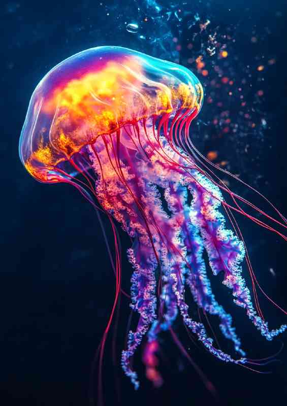 Jellyfish colorful vibrant oil painting