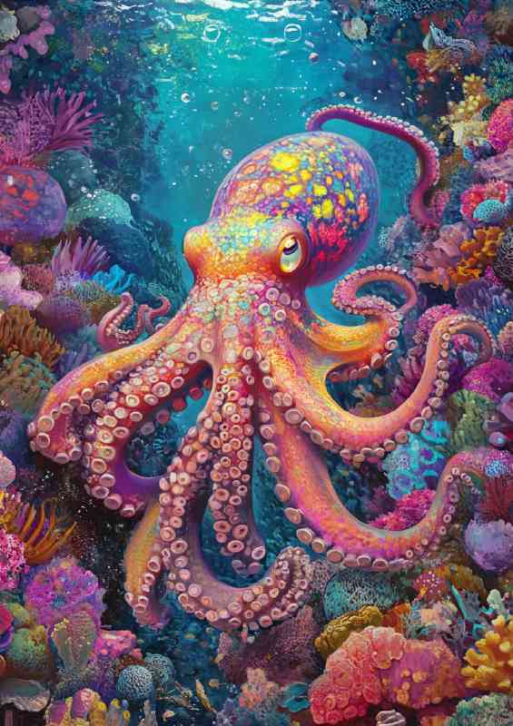 Octopus swimming under the sea