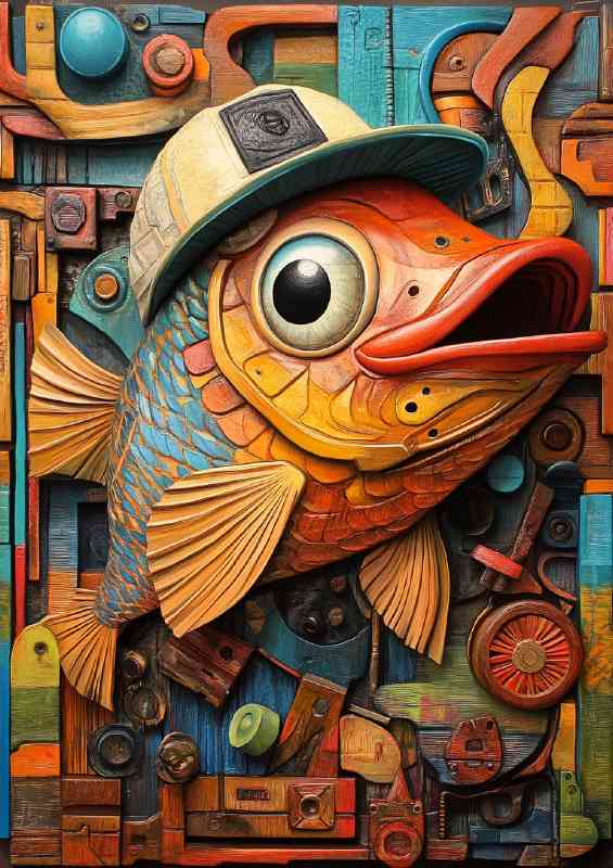 Surreal painting of an anthropomorphic fish