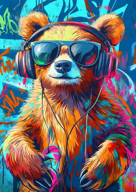 Bear wearing sunglasses and headphones
