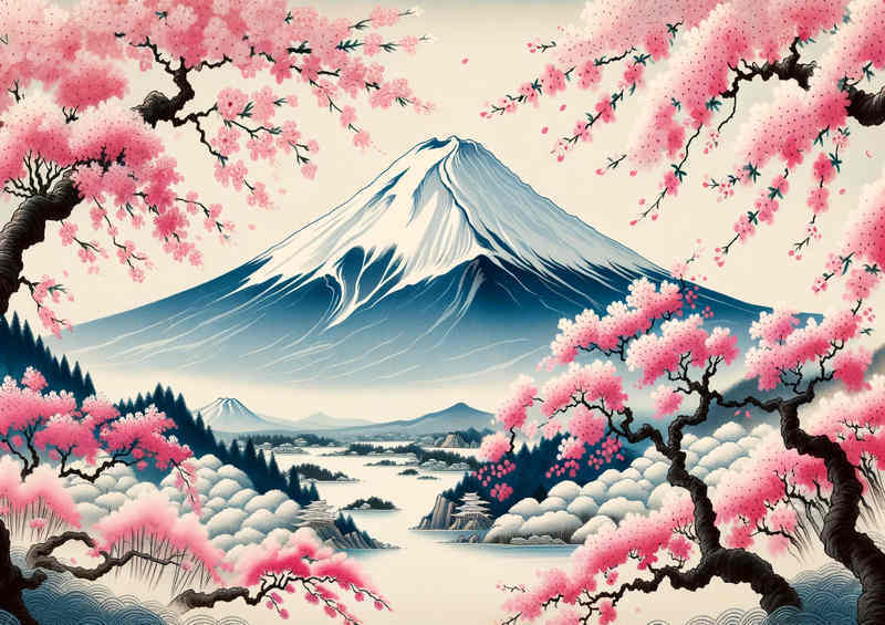 Floral Frame showcasing majestic Mount Fuji
