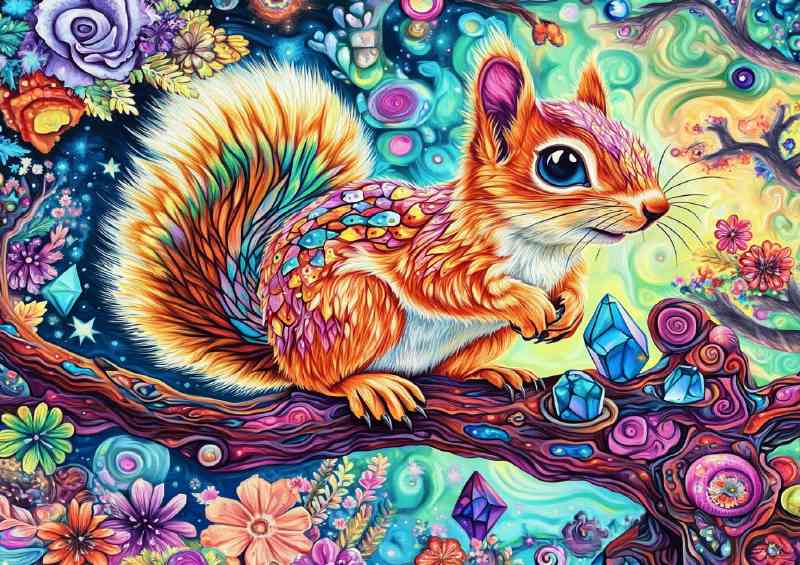 A colorful squirrel detailed psychedelic style painting