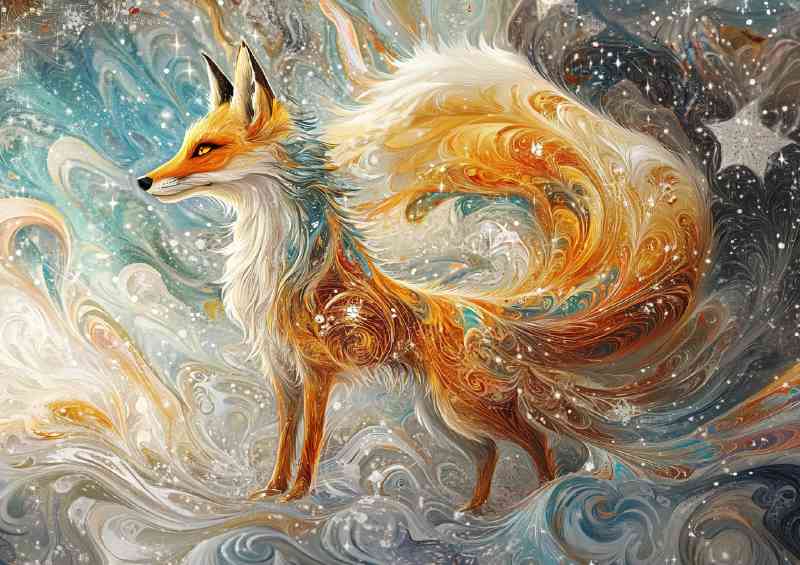 Whimsical and vibrant digital painting of an elegant red fox