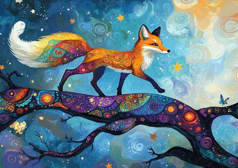 Whimsical fox its tail flowing like vibrant ribbons