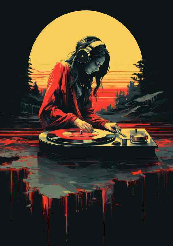 female Dj with the vinyl records old skool