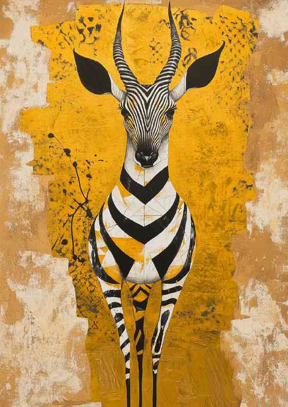 A surrealistic painting of an African antelope with lines