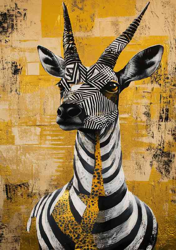 A surrealistic painting of an African antelope with stripes