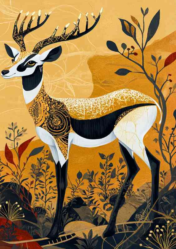 Antelope with golden patterns leaf trees