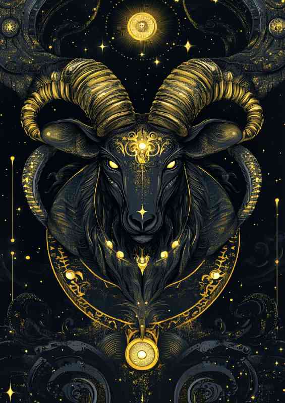 Black and gold Capricorn zodiac sign