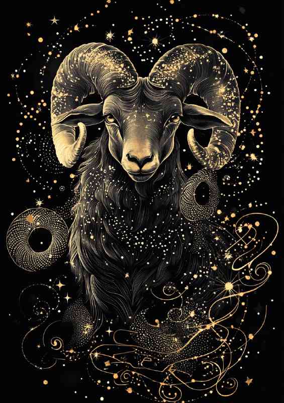 Black background with the zodiac sign Aries