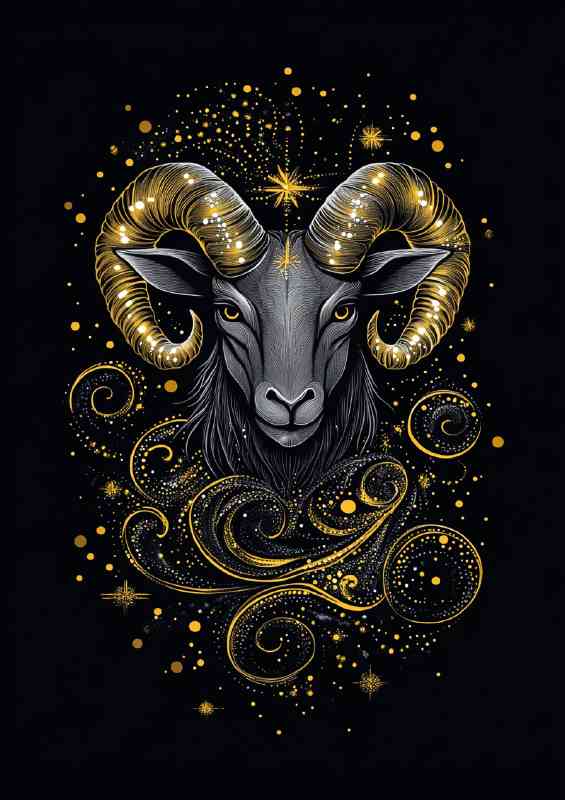 Black background with the zodiac sign Aries in dark